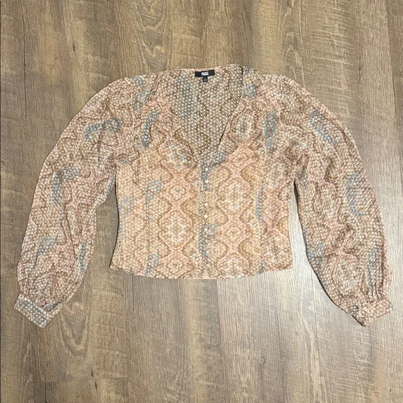 Paige Women’s Dezi Balloon Sleeve Silk Blend Button Front Paisley Top Size Small - Picture 3 of 16